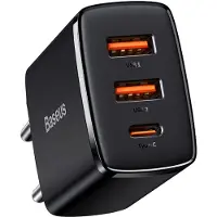 Baseus Compact Hurtiglader 30W - USB-C PD, 2xUSB - Svart