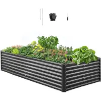 Vevor Metallhevet hagebed, 2,4 x 1,2 x 0,6 m utendørs galvanisert plantekasse, åpen bunndesign, stor plantekasse hevet bed for dyrking av grønnsaker, blomster, urter og sukkulenter, mørkegrå