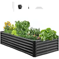 Vevor Metallhevet hagebed, 1,8 x 0,9 x 0,4 m utendørs galvanisert plantekasse, åpen bunndesign, stor plantekasse hevet bed for dyrking av grønnsaker, blomster, urter og sukkulenter, mørkegrå
