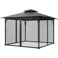 Vevor Paviljongnettutskiftning, passer de fleste 10 x 10 x 6,7 fot paviljonggardiner, utendørs hagenett, 4-panels sideveggnett, terrassemyggnett med dobbel glidelås, baldakinnett (kun netting)