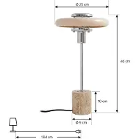 LINDBY bordlampe Branford, retro, beige, metall/travertin
