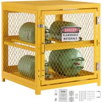 Vevor Horisontalt gassflaskeskap, 4 x 33 lbs sylinderkapasitet, 31,02 x 30,04 x 35 tommer propanoppbevaringsbur, gassflaskeskap, gul pulverlakkert finish, for freon, gasser, oksygen, nitrogen