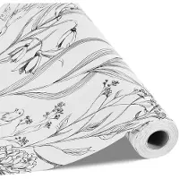 Vevor Selvklebende Tapet, 45 cm x 10 m Kontaktpapir Hvit Linjekunst Botanisk Blomster Vanntett Selvklebende, Enkel å Rengjøre Veggdekorativ Vinylrull For Soverom Kjøkken Kontor Bad