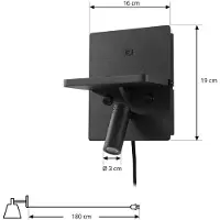 LINDBY LED-vegglampe Auden, svart, støpsel, ladestasjon