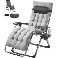 OEM Zero Gravity-stol, 26-tommers Zero Gravity-lenestol for innendørs og utendørs bruk, justerbar antigravitasjonsstol med pute, nakkestøtte, fotstøtte og koppholder, 500 lbs, grå