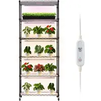 Vevor plantehylle med vekstlys, 6-etasjes innendørs plantestativ, 180 cm høyt plantestativ med hjul og 4/9/14 timer, 150 W 3-fargers fullspektret vekstlys, blomsterpotteholder for frøoppstart