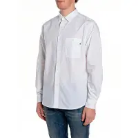 Replay for man. M4144.000.85486 White poplin shirt (M), Casual, Party, Cotton, Classic, Long sleeve