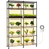 Vevor plantehylle med vekstlys, 6-etasjes plantestativ med dobbel rad, 180 cm høyt utstillingsstativ for inneplanter med hjul og timer, 200 W fullspektrede vekstlys, metallpotteholder for frøoppstart