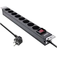 InLine 16412S, 8 AC-utganger, Type F, 3680 W, 1,5 mm², Type F (Schuko), Svart