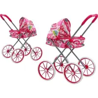 Leantoys dukkevogn store hjul sammenleggbar rosa mønster