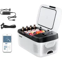 Vevor Bilkjøleskap, DC 12/24V AC100-240V Kompressor Elektrisk Kjøler, -20°C til 20°C Bilkjøleskap med App-kontroll, 20L Bilfryser for Bobler, Campingplasser, Båter, Camping, Fiske, 60W Bærbar Fryser