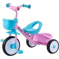 Vevor trehjulssykkel for småbarn 2-5 år, trehjulssykkel med justerbart sete, oppbevaringskurv, ramme i karbonstål, styre for utendørs lek, trehjulssykkel for småbarn, bursdagsleke for gutter og jenter