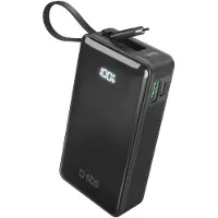 SBS Powerbank 10000 mAh 20W med innebygd USB-C-kabel og digitalt display - svart