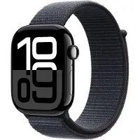 Apple Watch Series 10 (GPS + Cellular) - 46 mm - jet svart aluminium - smartklokke med sportssløyfe - myk dobbeltlagsnylon - blekk - håndleddstørrelse: 130-200 mm - 64 GB - LTE, Wi-Fi 4, UWB, Bluetoo