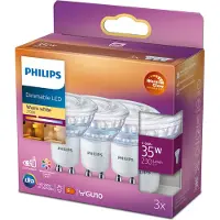 Philips - LED-pære for søkelys - GU10 - 2.6 W (ekvivalent 35 W) - klasse F - varmt hvitt lys - 2200-2700 K (en pakke 3)