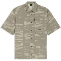 BOSS for man. 50559568 Shirt Globe Print green (L), Casual, Cotton, Short sleeve