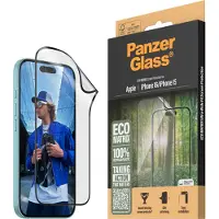 PanzerGlass iPhone 15/16 Eco Matrix Ultra-Wide Fit skjermbeskytter - svart kant