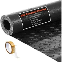 Vevor garasjegulvrull, 2,28 x 6,1 m garasjegulvmatte, 2,2 mm fortykket PVC-diamantplate gulvbeskyttelsesmatte med dobbeltsidig tape, sklisikker, enkel å rengjøre for lager, treningssentre, tilhenger,