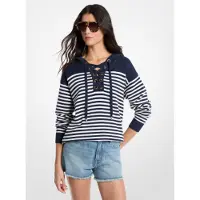 Michael Kors for woman. MS661G2KWR Striped wool sweatshirt with hood and blue drawstrings (L), Casual