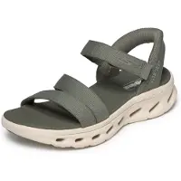 SKECHERS for woman. 141269 Slip-ins Go Walk Glide Step 2.0 Ella olive green sandals (39), Flat, 1 to 3 cm, Velcro, Casual