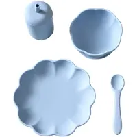 Jack o Juno Spisesett - Silikon - 4 Deler - Poppy - Pale Blue - - OneSize - Spisesett
