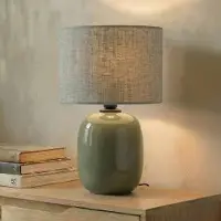 TK Lighting Bordlampe Melody, olivengrønn, tekstil, høyde 48 cm, E27