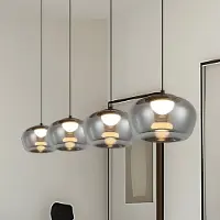 VIOKEF LED-pendellampe Nadia, lengde 92 cm, røykgrå, glass, 4 lyskilder