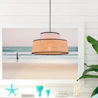 Corep Hengelampe Mallorca, hvit/naturfarget, Ø 38 cm, stoff/bast