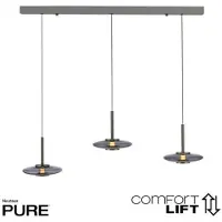 Pure LED-hengelampe Vitrum, grå, glass/aluminium, 3 lyskilder