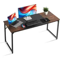 Vevor Databord, 160 cm spillbord for hjemmekontor, skrive- og studiearbeid, moderne enkelt bord med metallramme for stor benplass, rustikk brun og svart