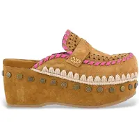 Mou for woman. MU.SW611004A Brown Crochet Leather Clogs (39), 5 to 8 cm, None, Casual