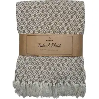 Home-tex Bomullspledd - 100% resirkulert bomull - 130x180 cm - hvit med beige mønster