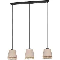 Eglo Hengelampe Tabley, svart/naturfarge, 89 cm, stoff, 3 lyskilder.