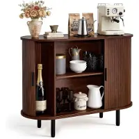 Vevor Kaffebarskap, Riflet kaffebarbord fra midten av århundret, Buffetskap med 2 skyvedører, Skjenk Buffetstasjon for stue, entré, kjøkken, 100 x 40 x 75 cm, Valnøtt