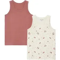 Minymo Undertrøye - 2-pack - Viskose - Peach Pisk m. Blomster - - 11 år (146) - Undertrøye