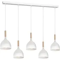 Luminex Hengelampe Noak 5 lyskilder lang hvit/tre natur