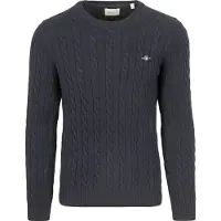 Gant for man. 8050601 Navy ribbed crew neck jumper (S), Casual, Cotton, Long sleeve
