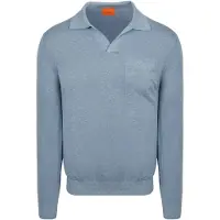 Suitable Longsleeve Knitted Polo Riva Pocket Lys Blå Lyseblå Størrelse