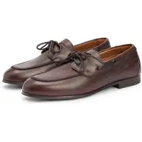 Tommy Hilfiger for man. FM0FM05748 Brown leather boat shoes Emilio (45), Flat, Laces, Casual