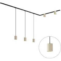 QAZQA Moderne skinnesystem svart med 3 pendellamper og 2 spotter beige 1-fase - Iconic Holt Rondoo Up
