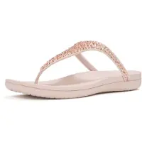 FitFlop for woman. A5Y-C53 Solay Mixed-Crystal Toe-Post Leather Sandals nude (39), 1 to 3 cm, None, Casual