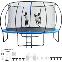 Vevor 14FT trampoline, 450 lbs trampoline med innhegningsnett, stige og buet stang, kraftig trampoline med hoppematte og fjærbelegg, utendørs rekreasjonstrampoliner for barn og voksne