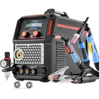 Vevor 5-i-1 plasmasveisemaskinkombinasjon - KUTT/TIG/Gass MIG/Flux MIG/MMA, 50A berøringsfri plasmaskjæremaskin og 200A synergisk sveisemaskin, 220V aluminiumspuls-MIG-sveisemaskin kompatibel med spol