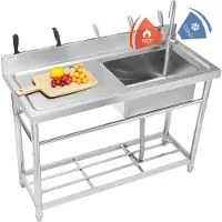 Vevor Utstyrsvask i rustfritt stål, frittstående liten vask med 1 rom, arbeidsbenkkran og ben, 122 x 49 x 91 cm kommersiell vask med én kum for garasje, restaurant, vaskerom