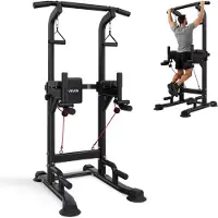 Vevor Pull-up-stang, 150 kg Power Tower Dip Station, treningsstasjon med H-formet stabil base og ryggpute, justerbar frittstående hakestang i 12 nivåer for rygg, justerbar ryggpute i 4 nivåer