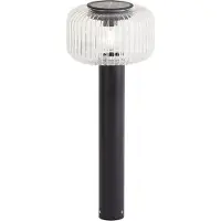 QAZQA Moderne utendørs pullert svart med ribbet glass inkl. LED Solar IP65 - Ribble Mushroom
