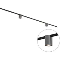 QAZQA Moderne skinnesystem svart med 2 spotter i gunmetal 1-fase - Iconic Rondoo Up