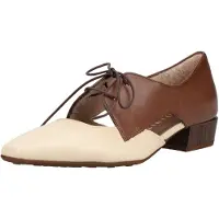 Hispanitas for woman. BHV264628 Azucena beige shoes (36), Leather, Brown, 1 to 3 cm, Laces, Casual, Party, Classic