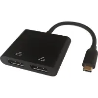 Deltaco USB-C MST HUB, 2x 4K/60Hz, DP x 2, svart, 0,1m