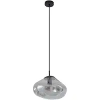 LINDBY hengelampe Lelia, røykgrå, glass, Ø 35 cm
